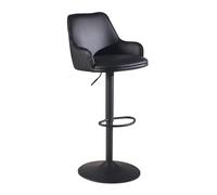 KADIMA DESIGN Tabouret de bar en cuir synthétique noir avec dossier de 86 à 106 cm - Hauteur réglable - Moderne - 100 kg - Avec pied trompette en métal - Tabouret de bistro