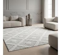 KADIMA DESIGN Tapis 3D Effet Haut-Bas Motif géométrique Doux Moelleux Lavable résistant Gris 140x200 cm Salon Chambre Chauffage au Sol Ourlet Oeko-TEX | GENF