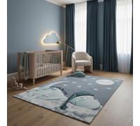 KADIMA DESIGN Tapis à Poils Courts Uni Plat Pratique Lavable Bleu 200x290 cm Couloir Entrée Antidérapant | NOLA
