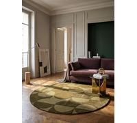 KADIMA DESIGN Tapis Rond séjour 8 mm Laine Cercles Vert Olive Ø 160 cm