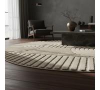 KADIMA DESIGN Tapis Shaggy Motif Géométrique Doux Moelleux Lavable Résistant Beige 200x200 cm Salon Chambre Bureau Antidérapant Oeko-TEX Compatible Chauffage au Sol | RIGI