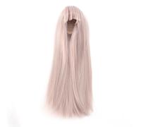 Kadimendium Perruque Synthétique Longue et Lisse avec Frange, Facile à Coiffer pour Poupées 1/4, Tour de Tête de 18,5 à 21 Cm (Gris clair Rose)