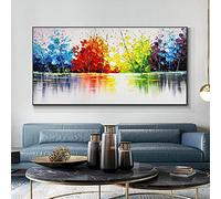 KADING Abstrait coloré arbre huile toile peinture paysage scandinavie affiches et impressions mur photo salon décor à la maison 70x142cm(28x56in) avec cadre