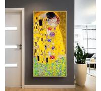 KADING Célèbre artiste Gustav Klimt baiser peinture abstraite sur toile impression grande affiche art mur photos pour salon décor 100x200cm/39x79in avec cadre doré