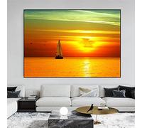 KADING Grand Mur Art Photos Salon Paysage Mer Ciel Vague Bateau Coucher Du Soleil Toile Peinture Nature Affiches Et Gravures Décor À La Maison 60x100cm(24x39in) Cadre Intérieur