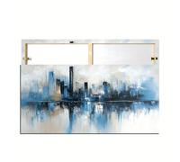 KADING Grande toile encadrée - Tableau abstrait bleu et gris représentant un paysage urbain moderne, idéal pour le salon, la chambre ou le bureau (60 x 123 cm / 24 x 48 pouces)