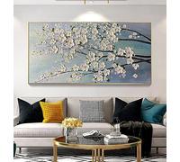 KADING Impression sur toile Art mural surdimensionné Tableaux de fleurs Peinture sur toile Fleur de cerisier blanc Grand tableau mural Décoration d'intérieur 90x180cm(35x71in) Cadre intérieur