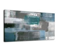 KADING Tableau abstrait à blocs de couleur sur toile, grand format, œuvre d'art moderne abstraite bleue pour la décoration murale du salon, de la chambre ou du bureau (40 x 80 cm / 16 x 32 pouces)