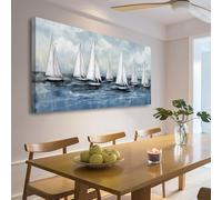 KADING Tableau abstrait sur toile représentant un voilier blanc, style marin, avec des images de voiliers blancs Grande décoration murale (35 x 60 cm / 14 x 24 pouces)