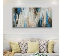 KADING Tableau abstrait vintage gris et bleu sur toile, grande œuvre d'art moderne pour la décoration murale du salon, de la chambre ou du bureau (25 x 45 cm / 10 x 18 pouces)