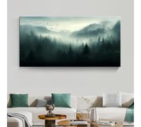 KADING Tableau encadré Art Déco classique moderne inspiré par la nature - Impression de paysage de forêt brumeuse pour bureau, salon, chambre (45x90cm/18x35in)