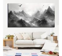 KADING Tableau sur toile « Brume de montagne » - Grande impression sur toile représentant un paysage pittoresque pour le salon, la chambre, le bureau ou la salle de bain (45 x 85 cm / 18 x 34 pouces)