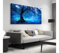 KADING Tableau sur toile Forêt bleue enchantée - Paysage moderne et vintage pour salon, chambre ou bureau (50 x 102 cm / 20 x 40 pouces)