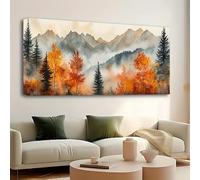 KADING Tableau vintage pour salon et chambre à coucher - Paysage champêtre d'automne à l'aquarelle sur toile - Décoration de style ferme (25 x 45 cm / 10 x 18 pouces)