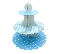 KADISA PRÉSENTOIR À GATEAUX EN CARTON MODULABLE 3 ÉTAGES POIS ET ZIG ZAG BLEU CIEL 1U POUR CÉLÉBRATIONS, ANNIVERSAIRES, MARIAGES, COMMUNIONS, PETITS CADEAUX, FÊTES, CANDY BAR, PÂTISSERIE
