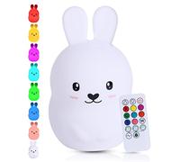 Kadoing® Veilleuse Lapin (Grande) - avec Fonction de Tapotement et Télécommande - Lampe LED de Nuit Rechargeable - Cadeau de Naissance - Jouet - Chambre de Bébé - Lampe Enfant Premium