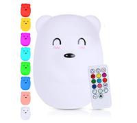 Kadoing® Veilleuse Ours (Grande) - avec Fonction de Tapotement et Télécommande - Lampe LED de Nuit Rechargeable - Cadeau de Naissance - Jouet - Chambre de Bébé - Lampe Enfant Premium
