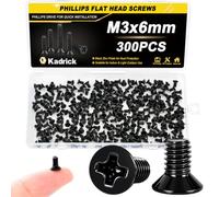 KADRICK Vis à tête fraisée M3 x 6 mm, 300 pièces, vis à tête plate M3