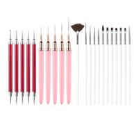 KADS Lot de 22 pinceaux de manucure : 5 stylos à double tête rouge, 5 pinceaux à ongles 7/9/12/15/25 mm, 12 pinceaux blancs pour acrylique, gel, poudre de trempage