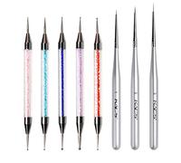 KADS Lot de 5 pinceaux à pois - 3 pinceaux à ongles - Pour nail art - Double tête - Outil de pointillage pour nail art