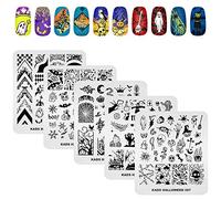 KADS Lot de 5 plaques de tampon à ongles pour Halloween, motif chauve-souris, araignée, squelette, citrouille, lanterne, sorcière