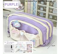 Kadsl-1 Trousse Multifonctionnelle De Grande Capacité Avec Stylo, Clip, Autocollant, Adaptée Aux Écoles Et Aux Bureaux,Purple 3-Pce Set
