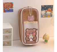Kadsl-Poudres De Stylo En Toile Transparente De Grande Capacité, Étui À Stylo En Plastique Transparent, Dessin Animé Mignon, Étudiant, Papeterie,Caramel