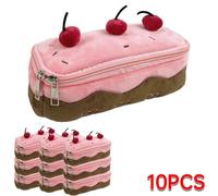 Kadsl-Trousse À Crayons Mignonne En Peluche, Gâteau Aux Cerises, Grande Capacité, Pochette À Crayons Kawaii Pour Filles Et Enfants, Accessoires De Retour À L'école, Cadeau,10pcs Pencil Bags