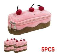 Kadsl-Trousse À Crayons Mignonne En Peluche, Gâteau Aux Cerises, Grande Capacité, Pochette À Crayons Kawaii Pour Filles Et Enfants, Accessoires De Retour À L'école, Cadeau,5pcs Pencil Bags