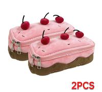 Kadsl-Trousse À Crayons Mignonne En Peluche, Gâteau Aux Cerises, Grande Capacité, Pochette À Crayons Kawaii Pour Filles Et Enfants, Accessoires De Retour À L'école, Cadeau,2pcs Pencil Bags