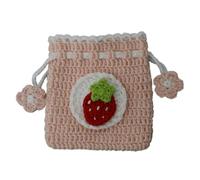 KADSXIYA Joli sac à monnaie tricoté petit portefeuille tissé à la main pour filles, fraise