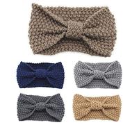 KADSXIYA Lot de 5 bandeaux d'hiver en crochet avec boutons et nœud pour femme Couleur unie