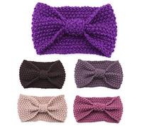KADSXIYA Lot de 5 bandeaux d'hiver en crochet avec boutons et nœud pour femme Couleur unie