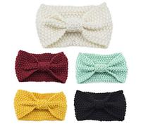 KADSXIYA Lot de 5 bandeaux d'hiver en crochet avec boutons et nœud pour femme Couleur unie