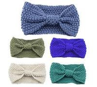 KADSXIYA Lot de 5 bandeaux d'hiver en crochet avec boutons et nœud pour femme Couleur unie