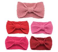 KADSXIYA Lot de 5 bandeaux d'hiver en crochet avec boutons et nœud pour femme Couleur unie