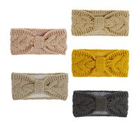 KADSXIYA Lot de 5 bandeaux d'hiver en tricot torsadé pour femme avec doublure en peluche épaisse - Couleur unie - Cache-oreilles - Turban de sport