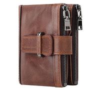 KADSXIYA Portefeuille d'affaires en cuir pour homme avec blocage RFID et porte-cartes de crédit, double fermeture éclair, poche pour pièces de monnaie, café