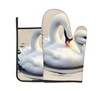 KadUe Cute Little Swan Lot de 2 gants de cuisine et maniques