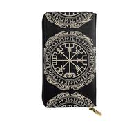KadUe Magical Design Portefeuille en cuir avec boussole et runes nordiques pour femmes, plusieurs compartiments pour cartes et espèces, cartes de crédit, Noir , Taille unique, Contemporain