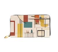 KadUe Portefeuille en cuir moderne du milieu du siècle pour femmes, plusieurs compartiments pour cartes et cartes de crédit, Noir , Taille unique, Contemporain
