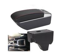 Kadue Voiture Accoudoirs Boîte de Rangement pour Peugeot 208 2008 2019-2024, en Cuir BoîTe Accoudoir Console Centrale Stockage Box Protection Accessoires,Red-Line-D/NoUSB