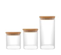 Kadum Lot de 3 bocaux de conservation carrés avec couvercle en bambou 3 x 550 ml + 3 x 750 ml + 3 x 1300 ml (9 pièces) en verre borosilicate soufflé à la bouche, hermétiques et empilables pour la