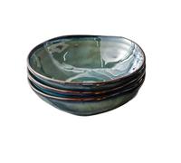Kadum Lot de 4 assiettes en céramique, assiettes plates, assiettes à pâtes, assiettes à petit-déjeuner, bols méditerranéens, bleu, vert et doré (4 assiettes à pâtes Ø 20 cm)