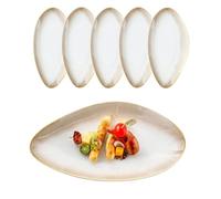 Kadum Lot de 6 assiettes ovales en céramique - Style méditerranéen vintage - 6 grandes assiettes plates ovales longues 32,5 x 17 cm - Grandes assiettes de service grises et beiges