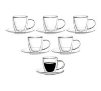 Kadum Lot de 6 verres à expresso à double paroi - Avec anse et soucoupe - Tasses thermiques de 80 ml dans un coffret cadeau - Résistant à la chaleur avec soucoupe - Passe au lave-vaisselle