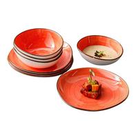 Kadum Potosi Service de table 8 pièces pour 4 personnes | Assiettes plates en céramique de qualité supérieure | 4 assiettes à petit-déjeuner Ø 21 cm et 4 bols à salade Ø 15 cm (rouge/orange)
