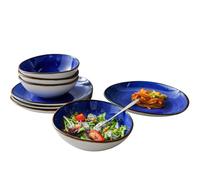 Kadum Potosi Service de table 8 pièces pour 4 personnes | Assiettes plates en céramique de qualité supérieure | 4 assiettes à petit-déjeuner Ø 21 cm et 4 bols à salade Ø 15 cm (bleu)