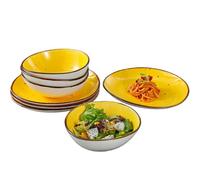 Kadum Potosi Service de table 8 pièces pour 4 personnes | Assiettes plates en céramique de qualité supérieure | 4 assiettes à petit-déjeuner Ø 21 cm et 4 bols à salade Ø 15 cm (jaune)