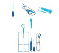 KADVA Flowbie - Kit de Nettoyage pour Bouteilles Souples et Poches à Eau - avec 3 brosses et séchoir - pour systèmes d'hydratation, tuyaux et valves de Dentition - Bleu